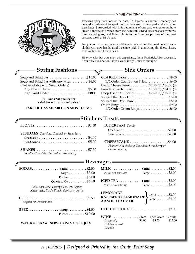 P K Egans Family Restaurant Menu image 3